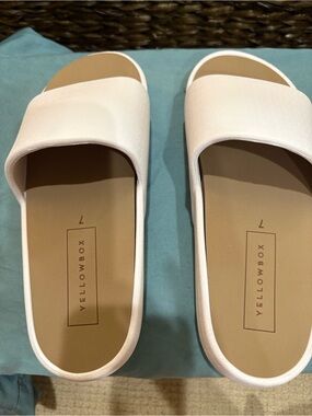 Yellow Box Women’s White Slide Sandals with Tan Footbed
